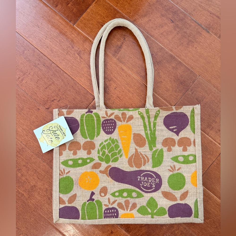 Trader Joe's Natural Jute Tote Bag with Vegetable Print - Neutral
